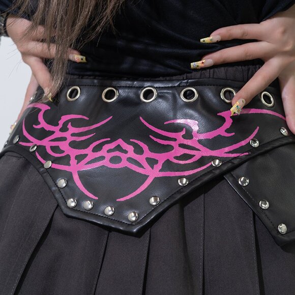 ACDC RAG - Nightmare Black Leather Pleated Skirt - Picture 6 of 8